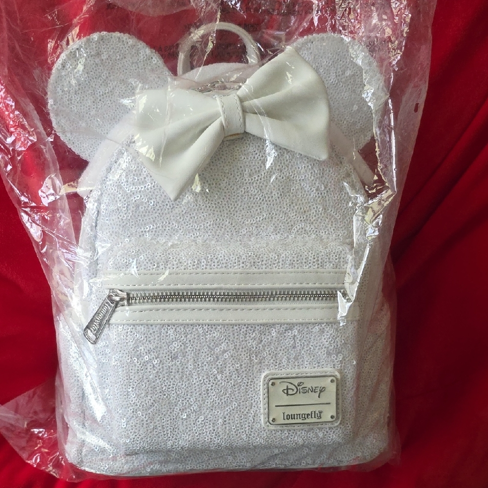 Disney Loungefly White Sequin Mini Backpack